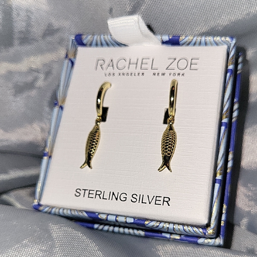 Rachel Zoe Fish Gold Dangle Earrings Minimalist Design BNIB Te